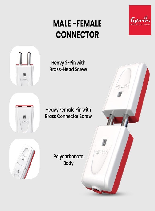 Fybros Melon 2 Pin Male Female Adapter Plug Top - White-Red (Pack of 5) Made in India - Image 2